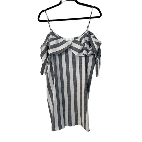 NWOT Misa Los Angeles Nicolette Cold Shoulder Striped Mini Dress Size Small - Picture 3 of 14